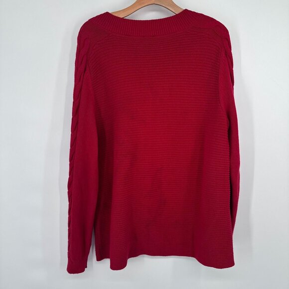 Cabi standout Red V-Neck Sweater size large ribbed Cable Knit Sleeves womens - Picture 12 of 12